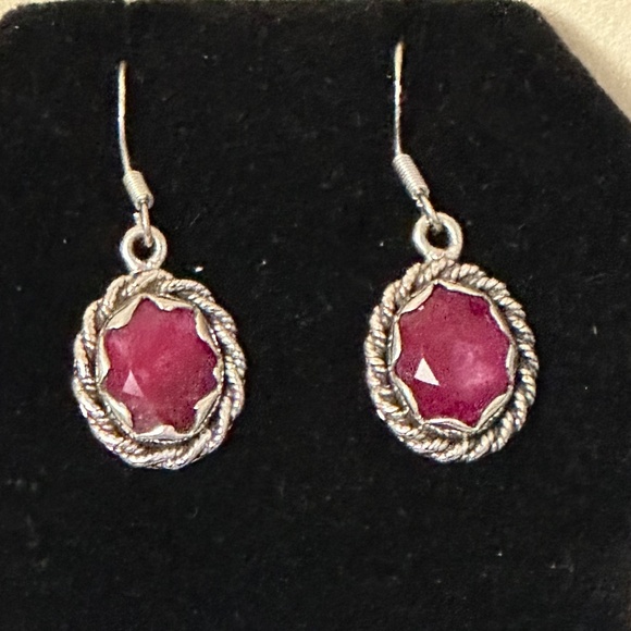 925 Sterling silver – large, genuine oval ruby hook earrings. Rope decoration - Picture 8 of 10